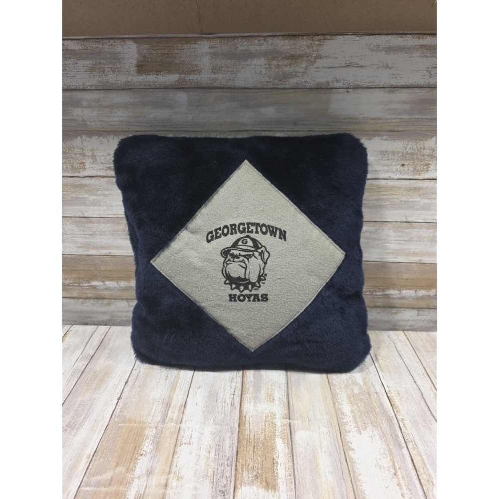Georgetown‎ Hoyas Navy Blue Faux Fur Throw Pillow Grey Felt Bulldog Mascot 13x13